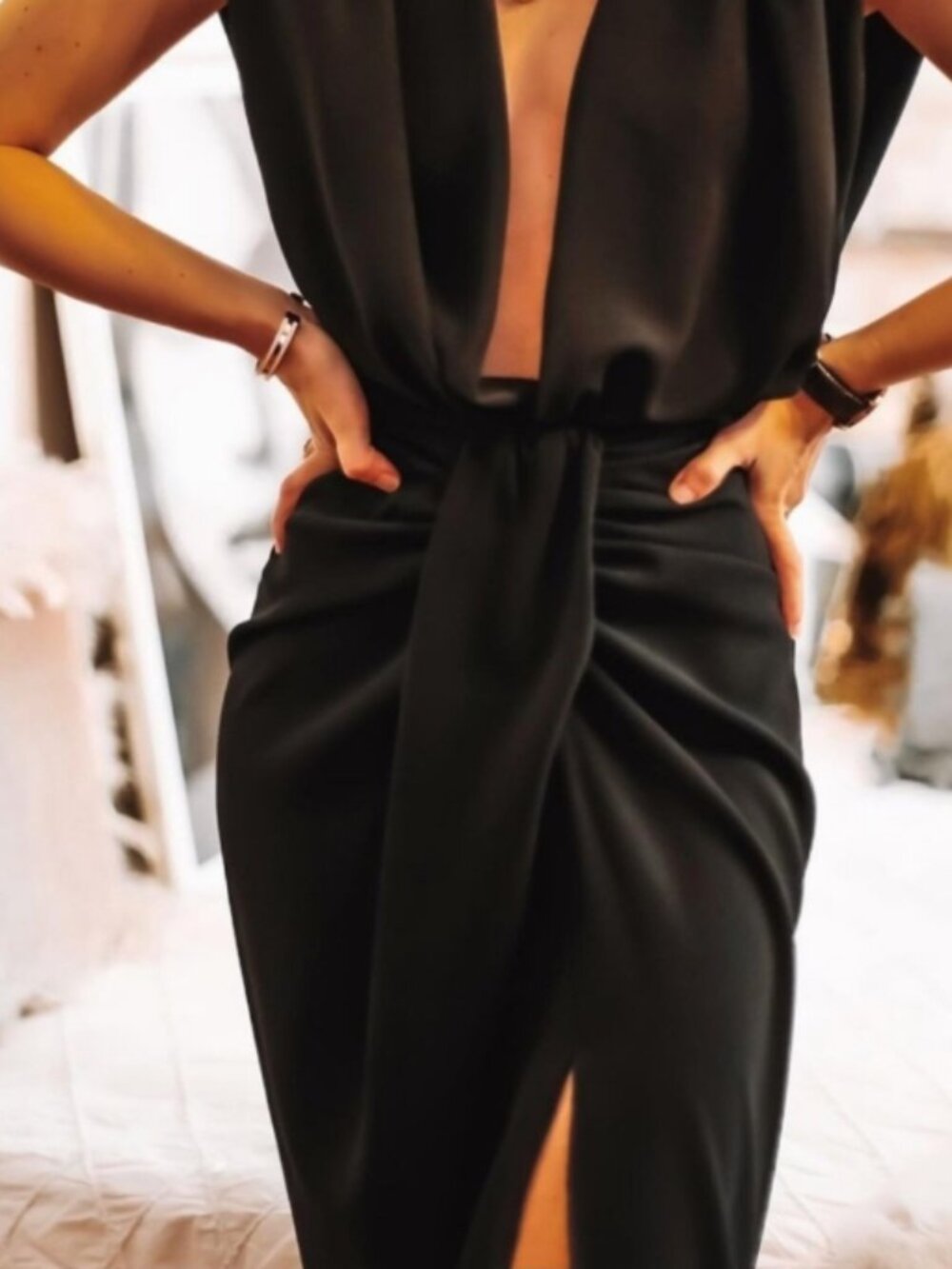 Zara Black Pareo Midi Skirt XL | Draped Knot Front | Resort Coastal Chic - Picture 4 of 10